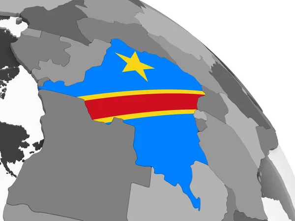 Demokratische Republik Kongo Auf Grauem Politischen Globus Mit Eingebetteter Flagge — Stockfoto