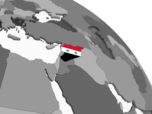Syria Szary Globus Polityczny Flagą Osadzonych Ilustracja — Zdjęcie stockowe