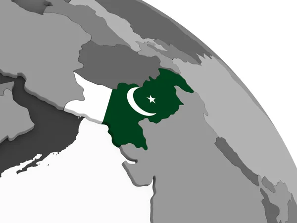 Pakistan Globo Politico Grigio Con Bandiera Incorporata Illustrazione — Foto Stock