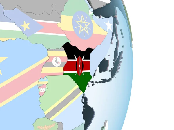 Kenia Jasne Globus Polityczny Flagą Osadzonych Ilustracja — Zdjęcie stockowe