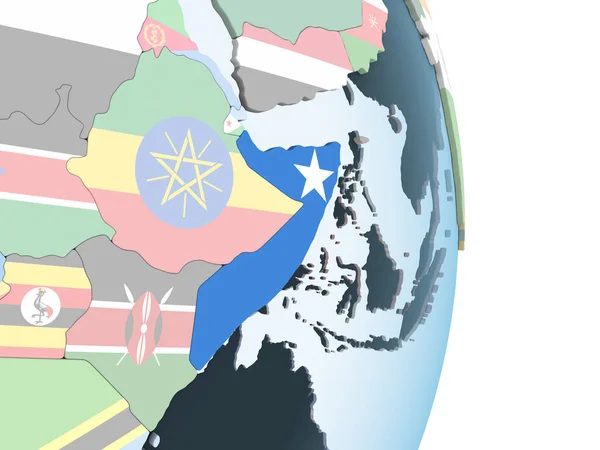 Somalia Brillante Globo Político Con Bandera Incrustada Ilustración — Foto de Stock