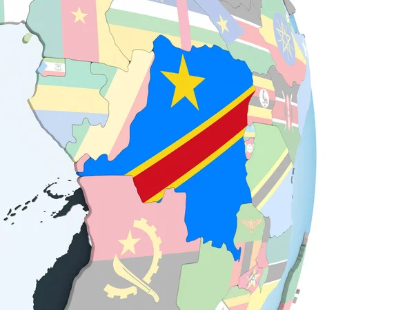 República Democrática Congo Brilhante Globo Político Com Bandeira Embutida Ilustração — Fotografia de Stock