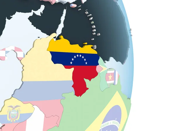 Venezuela Bright Political Globe Embedded Flag Illustration — Stock Photo, Image