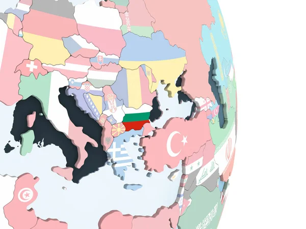 Bulgarien Auf Einem Hellen Politischen Globus Mit Eingebetteter Flagge Illustration — Stockfoto