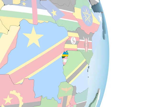 Rwanda Jasne Globus Polityczny Flagą Osadzonych Ilustracja — Zdjęcie stockowe