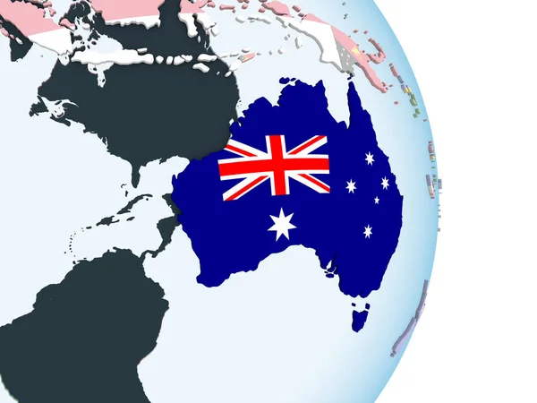 Australien Auf Hellem Politischen Globus Mit Eingebetteter Flagge Illustration — Stockfoto