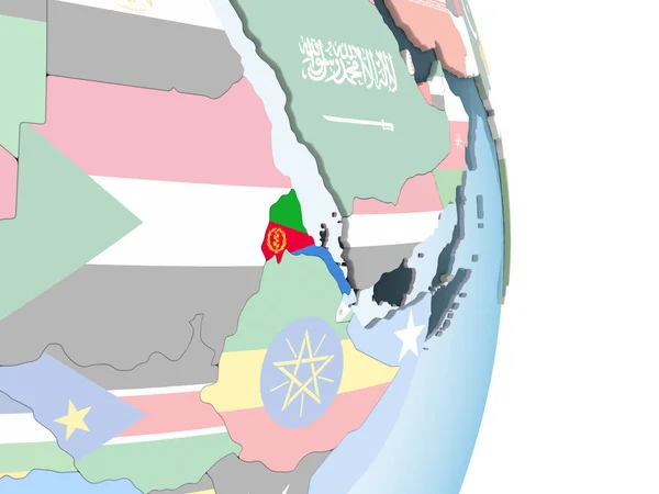 厄立特里亚对嵌入式国旗明亮政治地球仪 — 图库照片