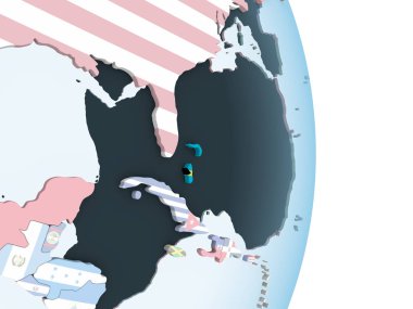 Bahamalar katıştırılmış bayrak ile parlak siyasi dünya üzerinde. 3D çizim.