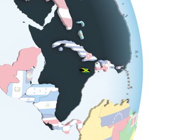Jamaika katıştırılmış bayrak ile parlak siyasi dünya üzerinde. 3D çizim.