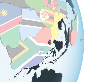 Svaziland katıştırılmış bayrak ile parlak siyasi dünya üzerinde. 3D çizim.