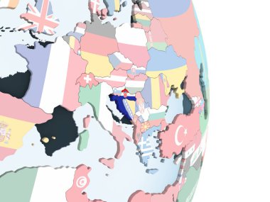 Hırvatistan katıştırılmış bayrak ile parlak siyasi dünya üzerinde. 3D çizim.
