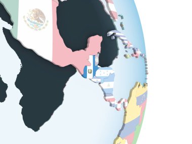 Guatemala katıştırılmış bayrak ile parlak siyasi dünya üzerinde. 3D çizim.