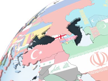 Georgia katıştırılmış bayrak ile parlak siyasi dünya üzerinde. 3D çizim.