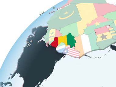 Gine katıştırılmış bayrak ile parlak siyasi dünya üzerinde. 3D çizim.