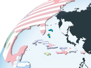 Bahamalar katıştırılmış bayrak ile parlak siyasi dünya üzerinde. 3D çizim.