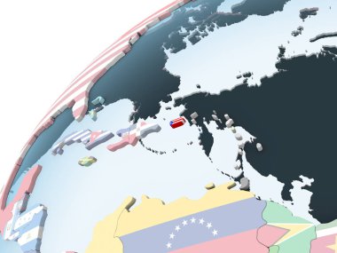 Porto Riko katıştırılmış bayrak ile parlak siyasi dünya üzerinde. 3D çizim.