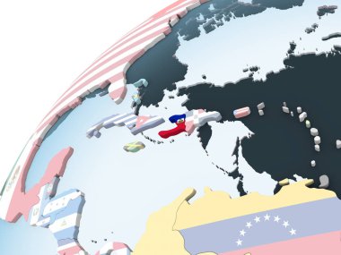 Haiti katıştırılmış bayrak ile parlak siyasi dünya üzerinde. 3D çizim.