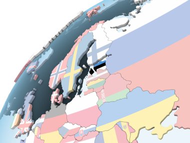 Estonya katıştırılmış bayrak ile parlak siyasi dünya üzerinde. 3D çizim.