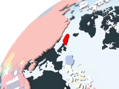 Tayvan katıştırılmış bayrak ile parlak siyasi dünya üzerinde. 3D çizim.