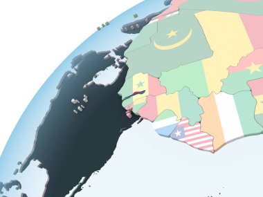 Gambiya katıştırılmış bayrak ile parlak siyasi dünya üzerinde. 3D çizim.