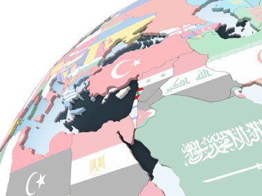 Lübnan katıştırılmış bayrak ile parlak siyasi dünya üzerinde. 3D çizim.