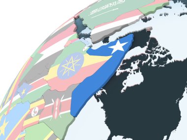 Somali katıştırılmış bayrak ile parlak siyasi dünya üzerinde. 3D çizim.