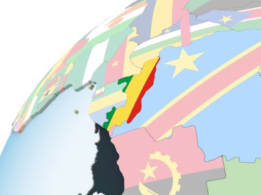 Kongo katıştırılmış bayrak ile parlak siyasi dünya üzerinde. 3D çizim.