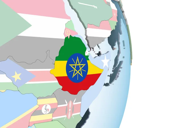 Ethiopia Bright Political Globe Embedded Flag Illustration — Stock Photo, Image