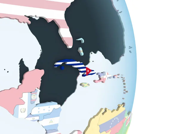 Cuba Brillante Globo Político Con Bandera Incrustada Ilustración — Foto de Stock