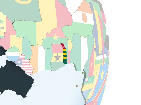 Togo Heldere Politieke Wereldbol Met Ingesloten Vlag Illustratie — Stockfoto