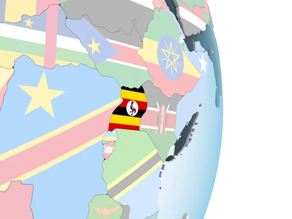 Uganda Ljusa Politiska Jordglob Med Inbäddade Flagga Illustration — Stockfoto