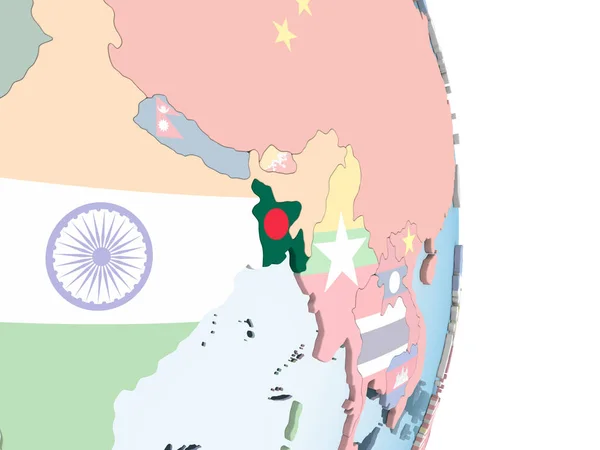 Bangladesh Auf Einem Hellen Politischen Globus Mit Eingebetteter Flagge Illustration — Stockfoto