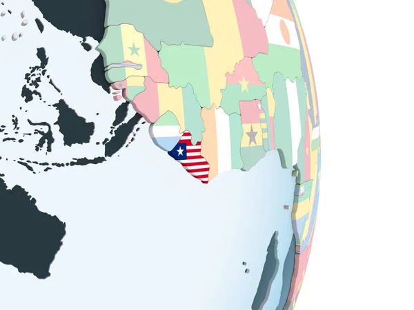 Liberia Heldere Politieke Wereldbol Met Ingesloten Vlag Illustratie — Stockfoto