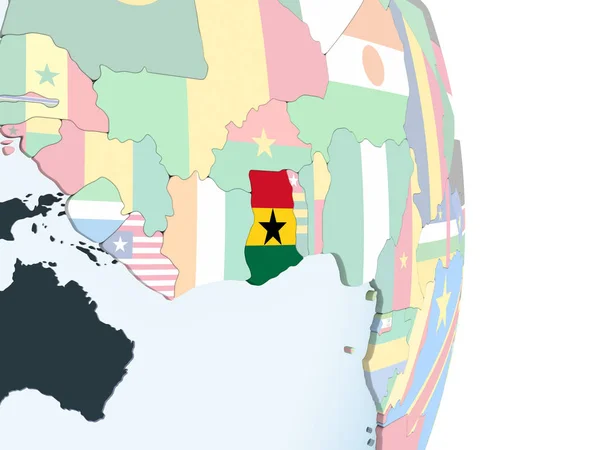 Ghana Jasne Globus Polityczny Flagą Osadzonych Ilustracja — Zdjęcie stockowe