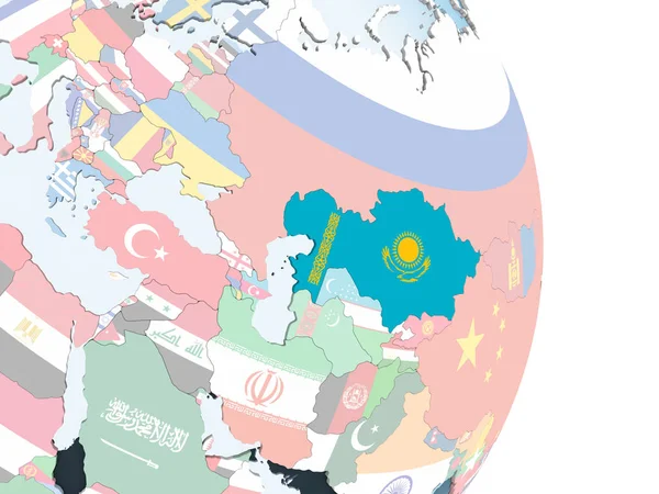 埋め込みフラグと明るい政治世界のカザフスタン イラストレーション — ストック写真
