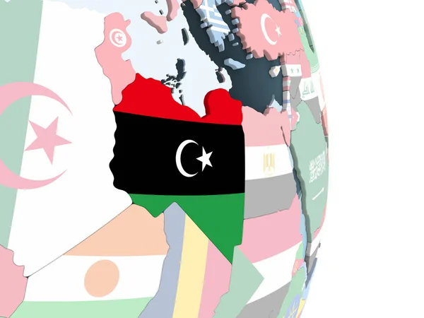 Libya Auf Einem Hellen Politischen Globus Mit Eingebetteter Flagge Illustration — Stockfoto