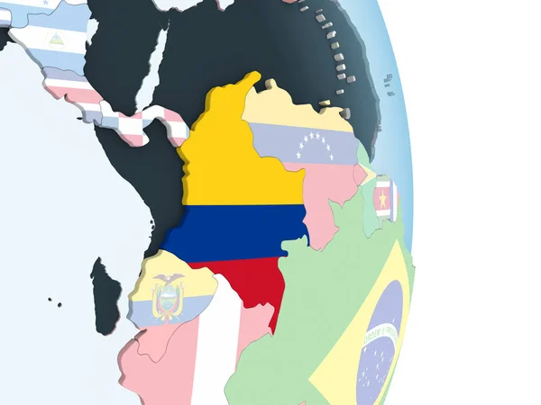 Colombia Ljusa Politiska Jordglob Med Inbäddade Flagga Illustration — Stockfoto