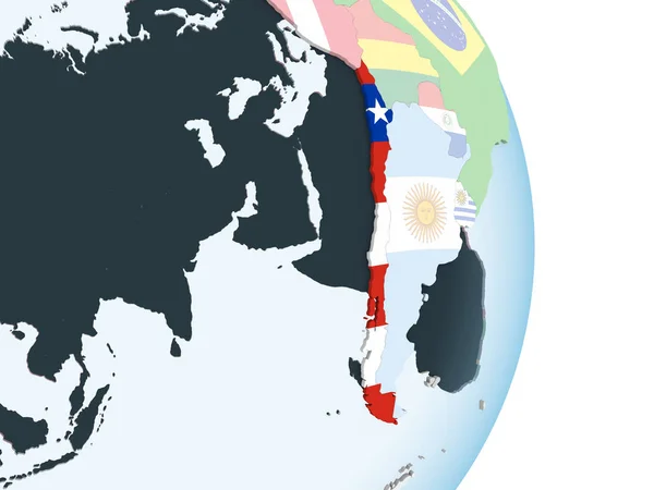 Чили Ярком Политическом Глобусе Встроенным Флагом Иллюстрация — стоковое фото