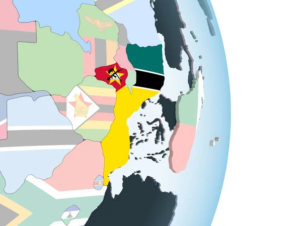 Мозамбик Ярком Политическом Глобусе Встроенным Флагом Иллюстрация — стоковое фото
