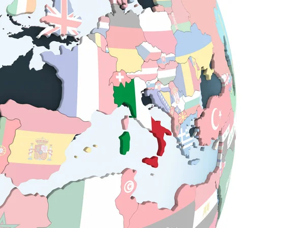 意大利在明亮的政治全球与嵌入的旗子 — 图库照片