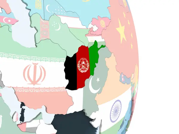 Afghanistan Auf Einem Hellen Politischen Globus Mit Eingebetteter Flagge Illustration — Stockfoto