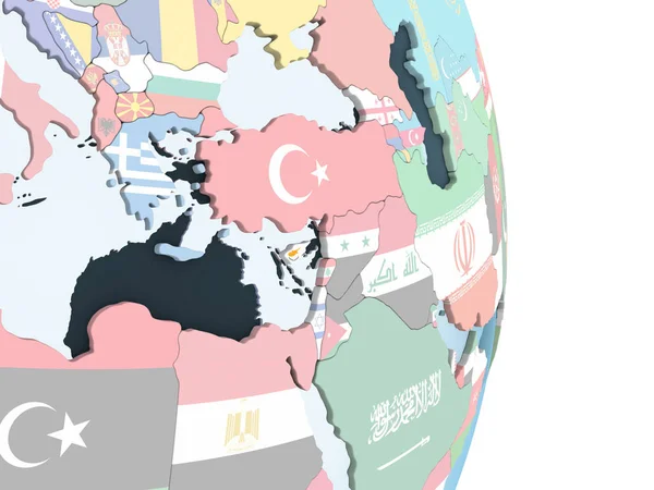 Zypern Auf Einem Hellen Politischen Globus Mit Eingebetteter Flagge Illustration — Stockfoto