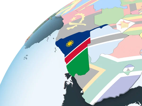 Namibia Luminoso Globo Politico Con Bandiera Incorporata Illustrazione — Foto Stock