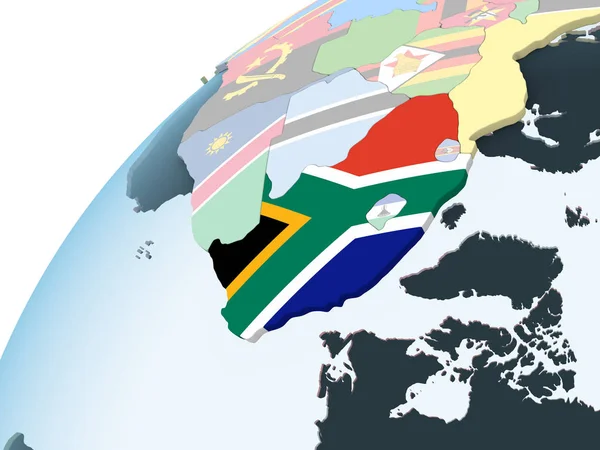 Republika Południowej Afryki Jasne Globus Polityczny Flagą Osadzonych Ilustracja — Zdjęcie stockowe