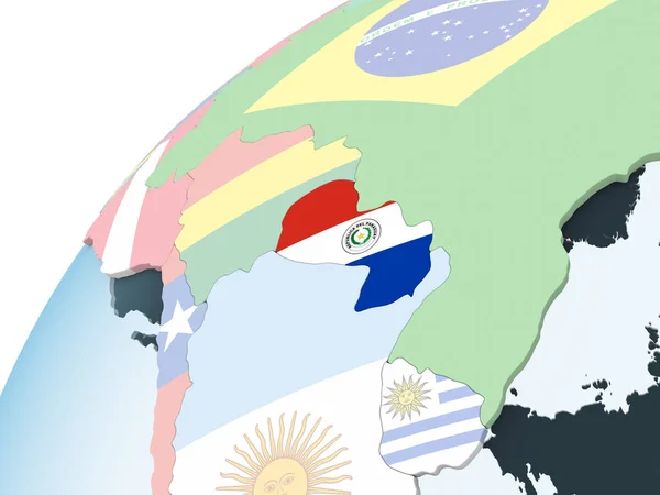 Paraguay Jasné Politické Globe Vloženými Vlajky Obrázek — Stock fotografie
