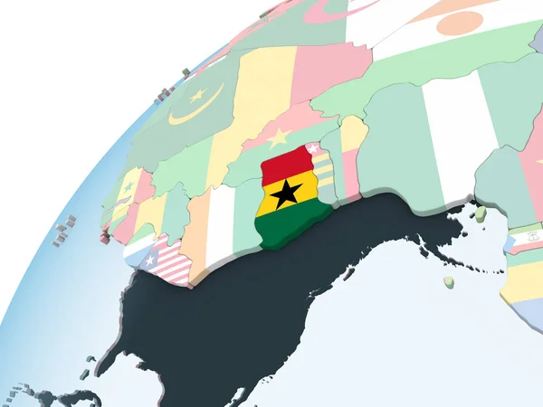 Ghana Ljusa Politiska Jordglob Med Inbäddade Flagga Illustration — Stockfoto