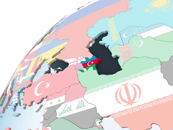 Azerbajdzjan Ljusa Politiska Jordglob Med Inbäddade Flagga Illustration — Stockfoto