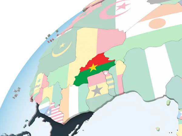 Burkina Faso Heldere Politieke Wereldbol Met Ingesloten Vlag Illustratie — Stockfoto