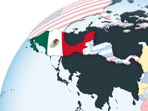Мексика Ярком Политическом Глобусе Встроенным Флагом Иллюстрация — стоковое фото