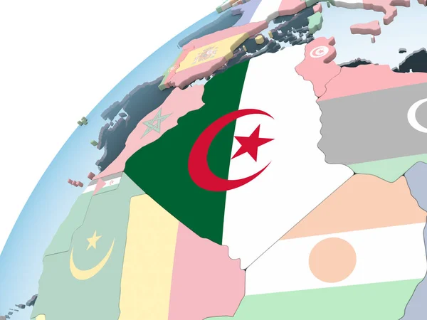 Algeria Luminoso Globo Politico Con Bandiera Incorporata Illustrazione — Foto Stock